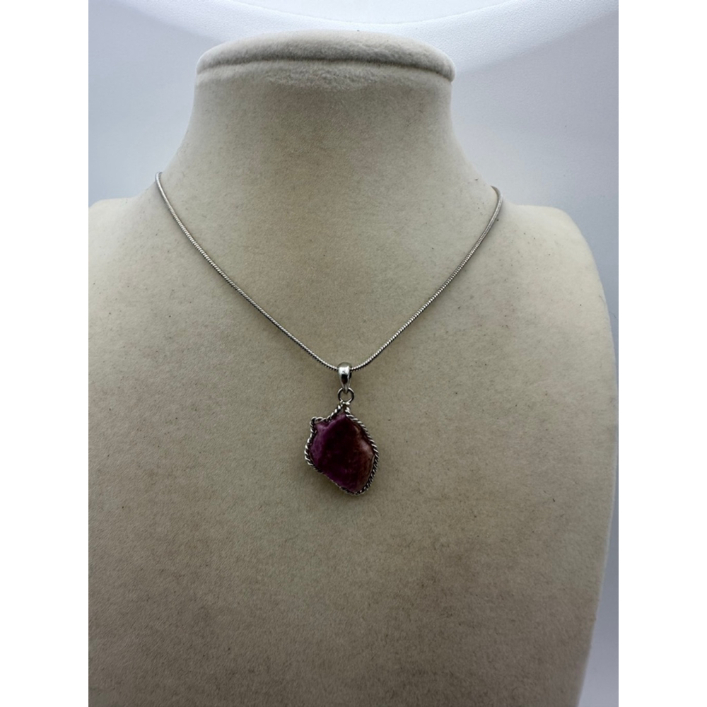 Pink Tourmaline Wrapped Pendant Necklace on Snake Chain - Picture 5 of 8